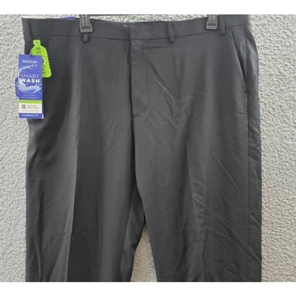Haggar Smart Wash Classic Fit Suit Separates Pants Men's 44x30 Black Hook & Bar